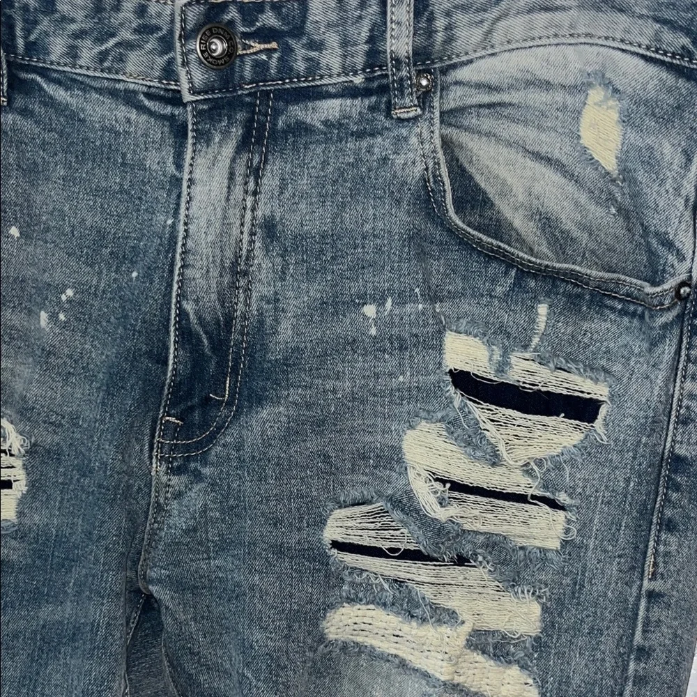 Smoke Rise Distressed Rip Repair Light Blue Men’s Jeans Sz 36x34 Streetwear Edgy - Picture 2 of 12